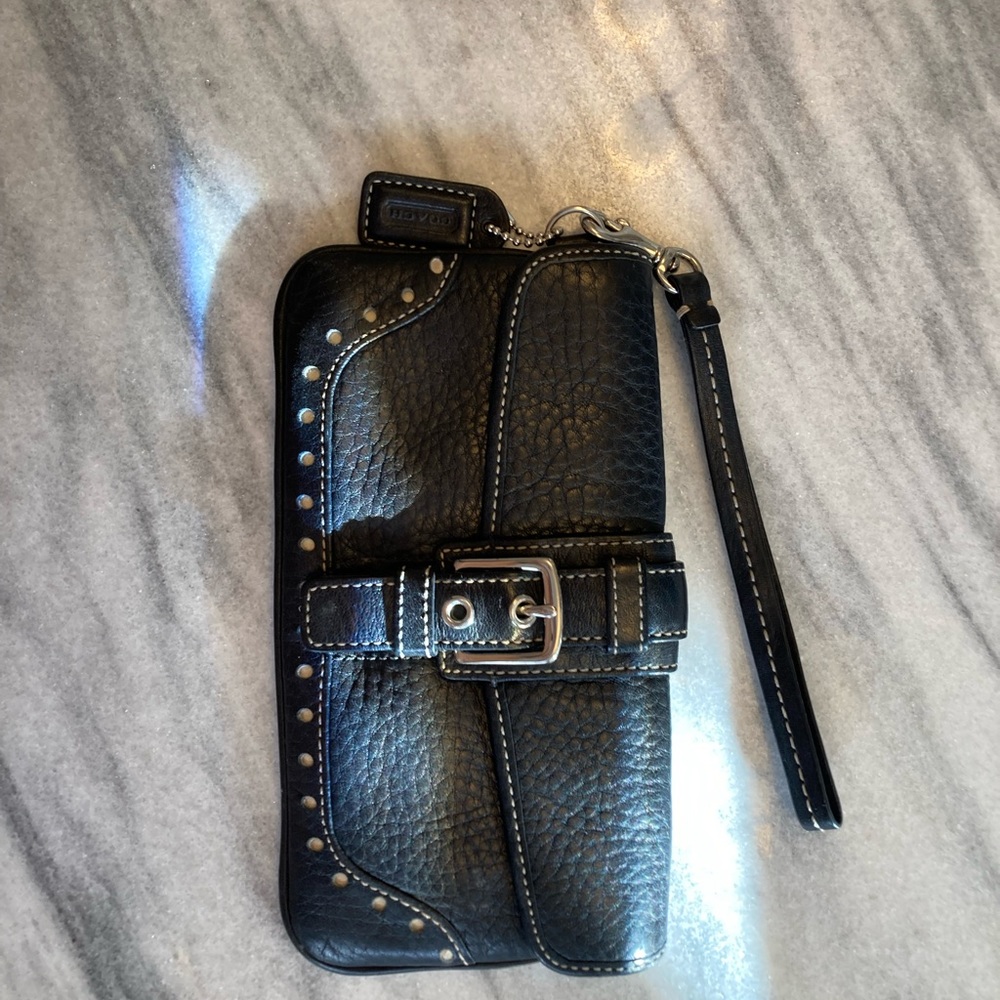 Pretty black leather Coach wristlet like new